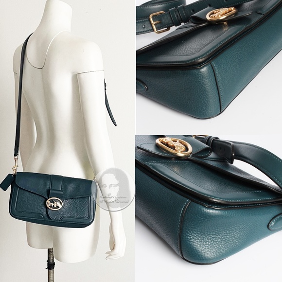 Coach Bag Georgie Shoulder Crossbody Messenger Bag Peacock Leather Style #5493 - Picture 10 of 13